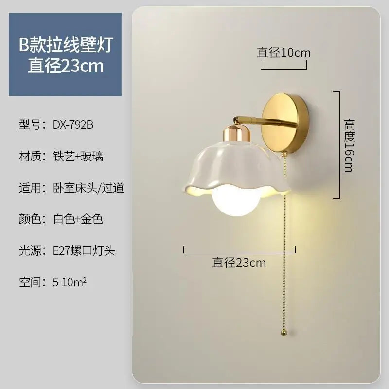 Nordic glass and modern ceramic wall sconce with pull-out switch - view 6