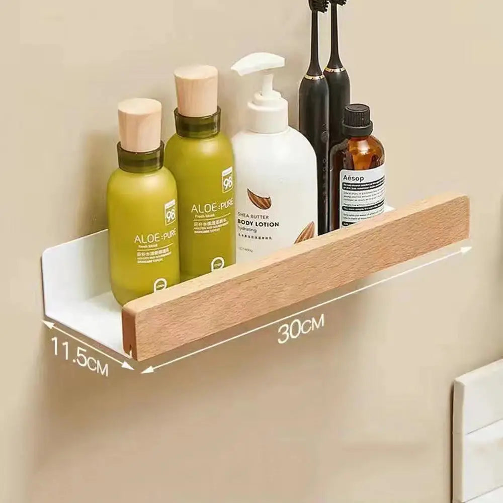 Waterproof beech shelf for kitchen and bathroom storage - White 30cm