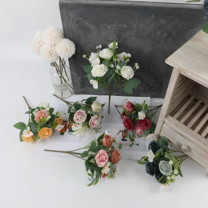 Set of 3 Artificial Silk Rose Bouquets with Plastic Stems - view 4