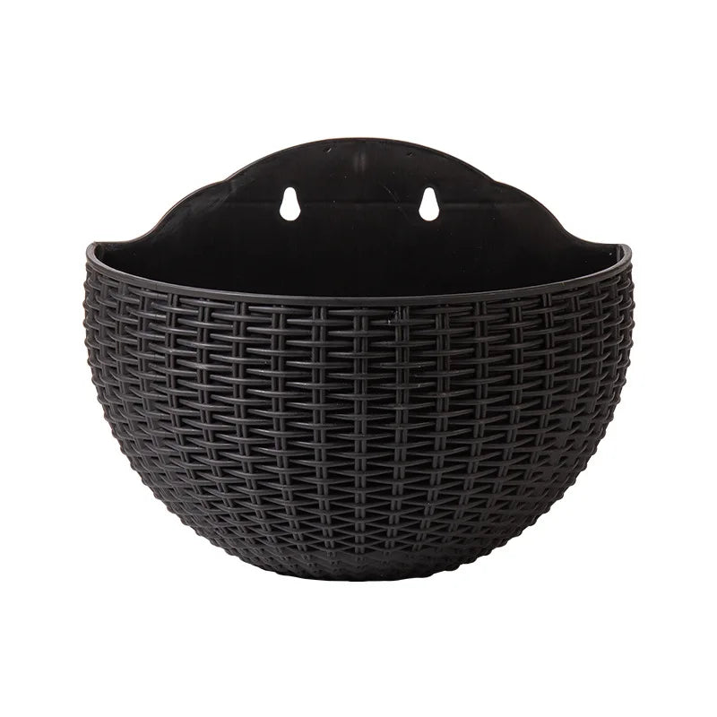 European Wall Mounted Hydroponic Plant Pot, Semi-Circular, Hanging Flower Basket, Balcony, Lazy Wall Mounted, No Drilling, decor - Black / S