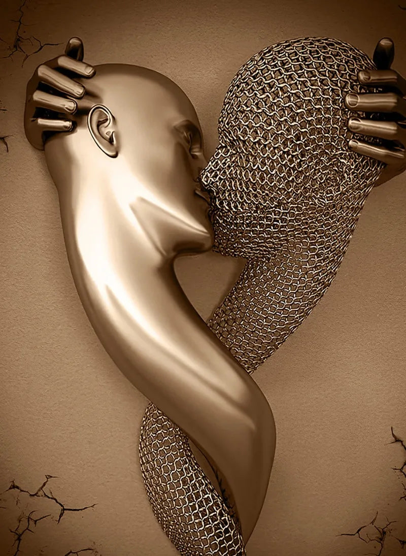 Canvas poster couple lovers kissing with glitter and decorative heart - 20X30cm Unframed
