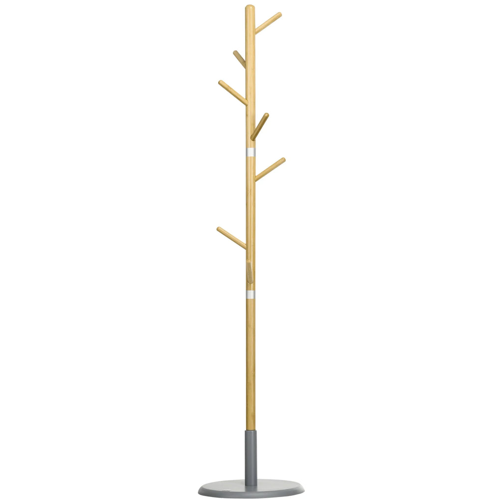 HOMCOM bamboo stand rack with 8 hooks Ø 37,8x175,6 cm Natural - view 7