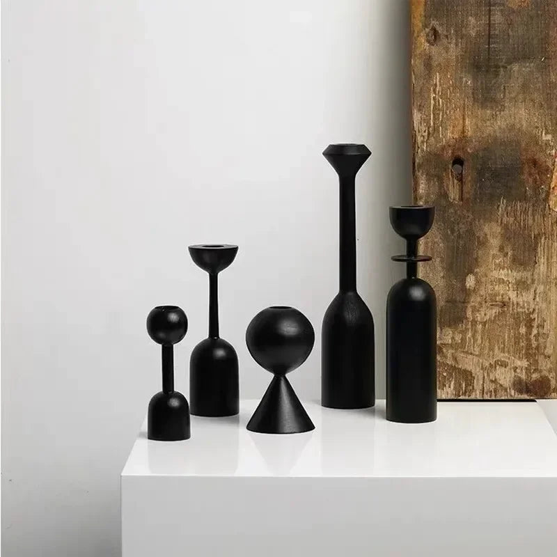 Black wooden candle holder Nordic style artistic decoration for interior - view 2