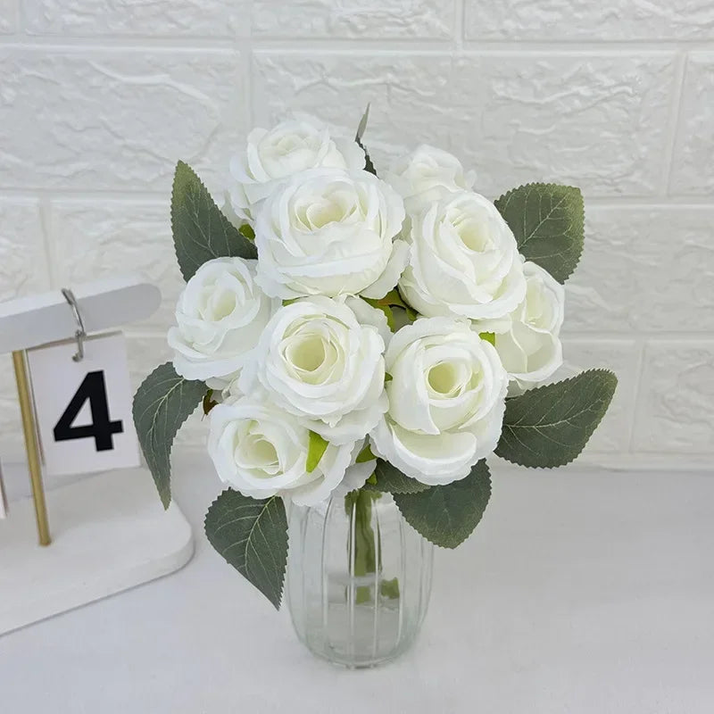 Bouquet of 10 artificial silk decorative rose wines for events