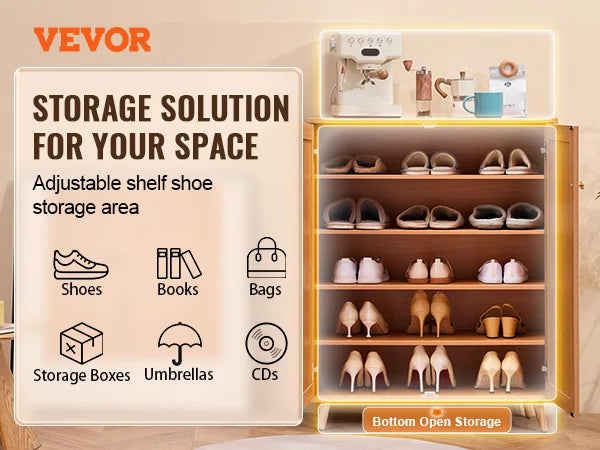 5 levels rattan shoe storage cabinet with doors - view 3