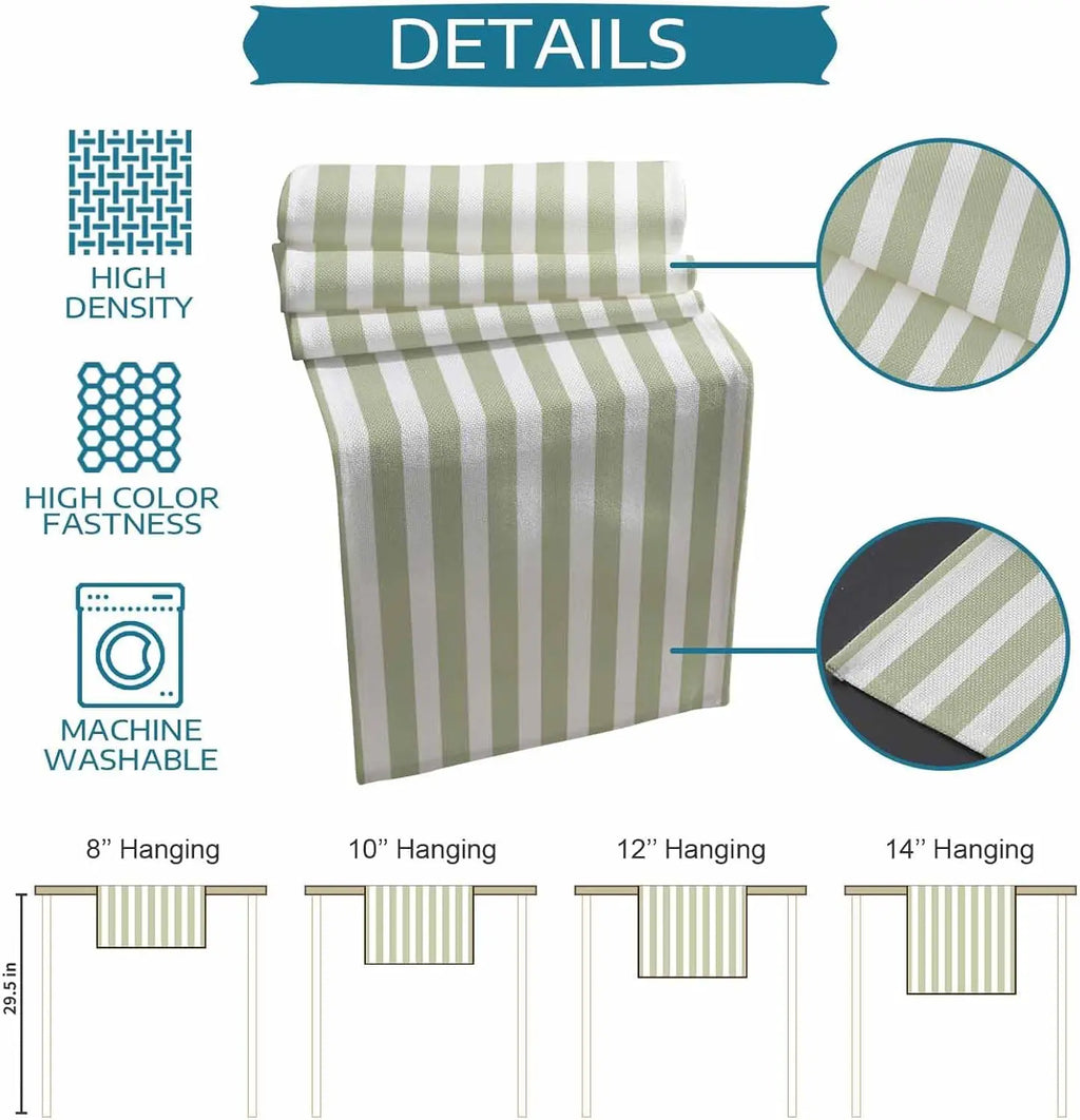 Sage Green Striped Linen Table Runner, Minimalist Country Style - view 6