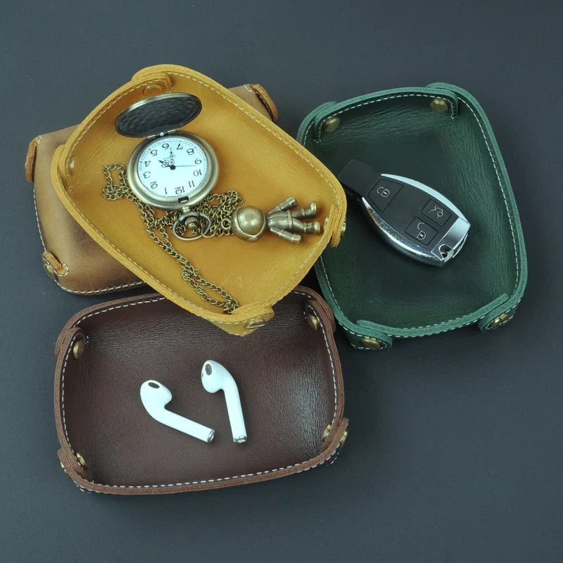 Genuine leather storage tray for various objects