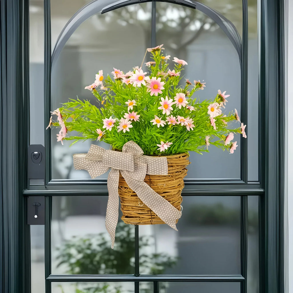 Basket of artificial spring crown flowers for Easter decoration
