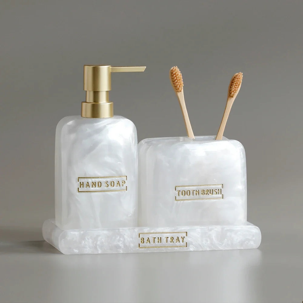 Bathroom Accessories White Pearl Look Bathroom Vanity Countertop Accessory Set,Soap Dispenser,Toothbrush Holder Set,Tray - view 3