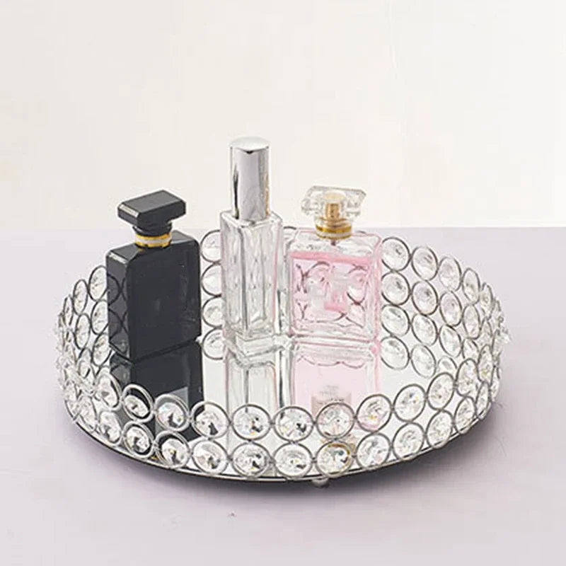 Round glass shelf for storage and decoration - Silver / 25 cm