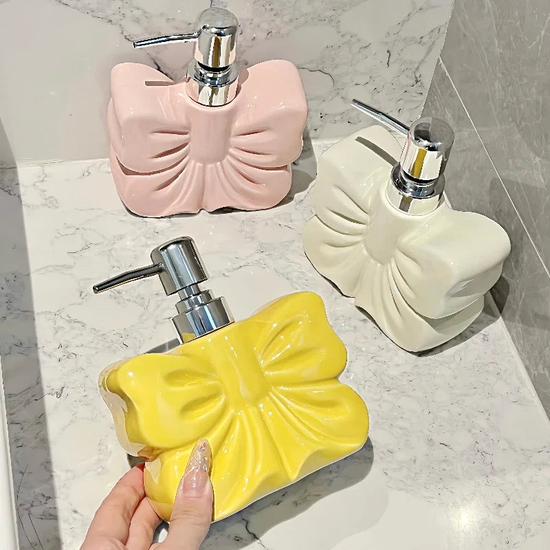 1pc, Ceramics Bowknot Lotion Press Bottle, Household Bathroom Shower Gel Bottle, Plastic Pump Head, Bathroom Liquid Dispenser - view 5