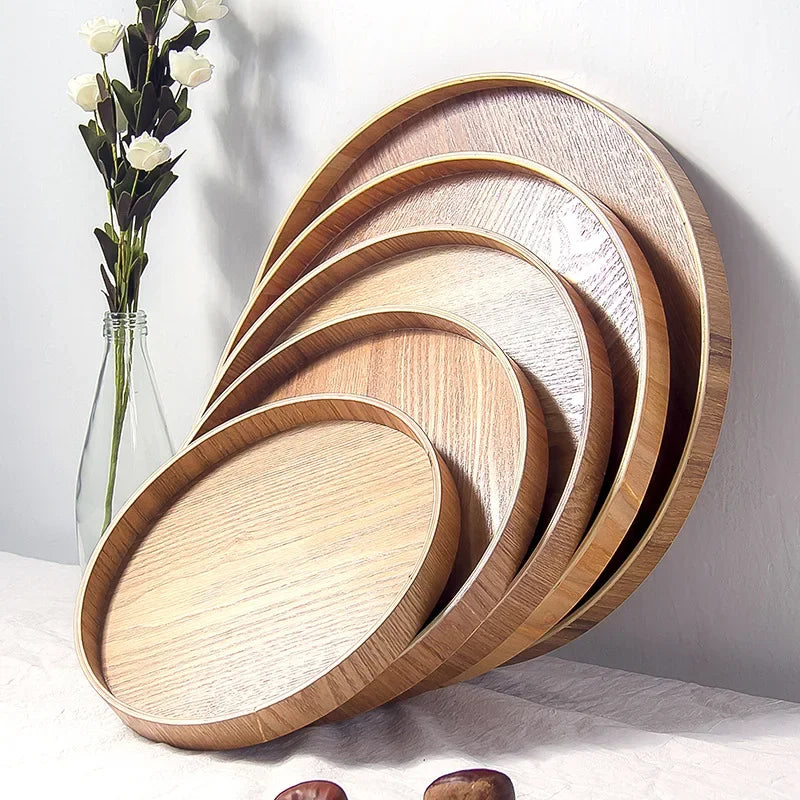 Japanese round wooden tray for service and tea