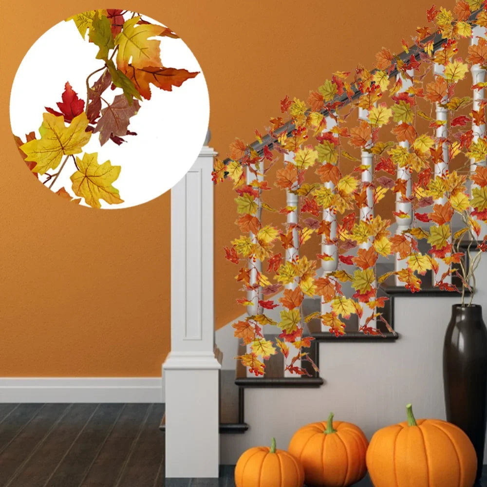 Artificial maple leaf garland in decorative silk for garden - view 9