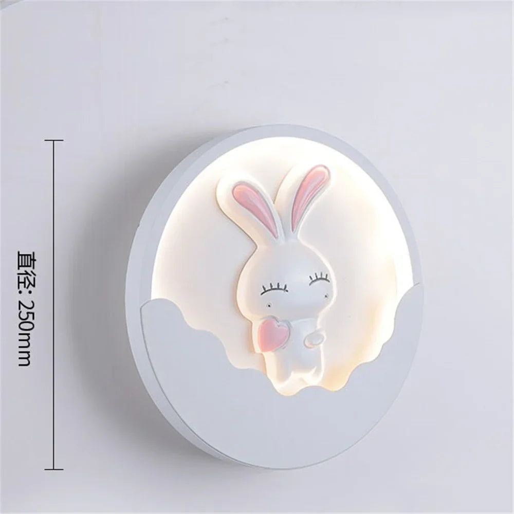 Round wall sconce led bear and rabbit for children - C / Warm Light