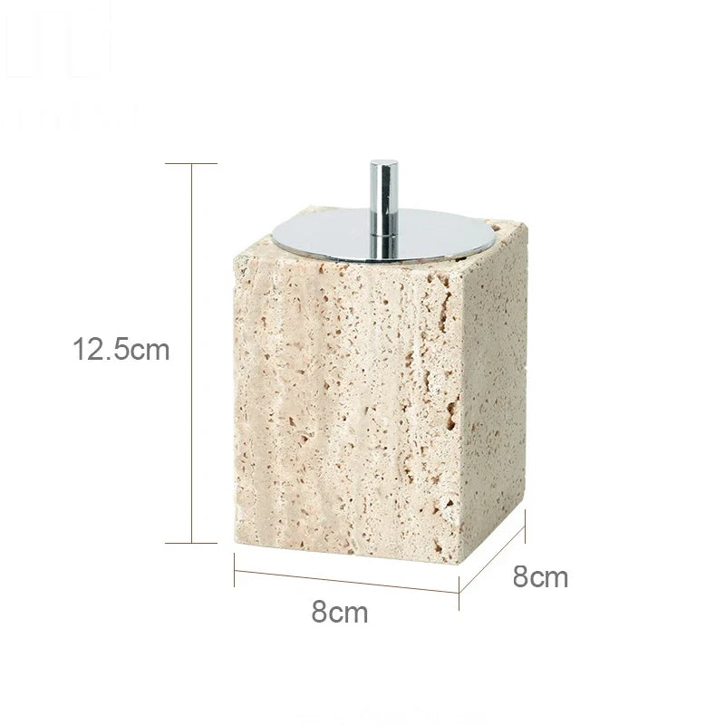 Elegant set of accessories in travertine for the bathroom - Cotton swabs can B