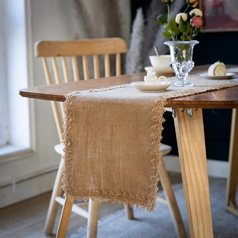Jute canvas table runner champetre pom-poms - 30X120cm 1pc