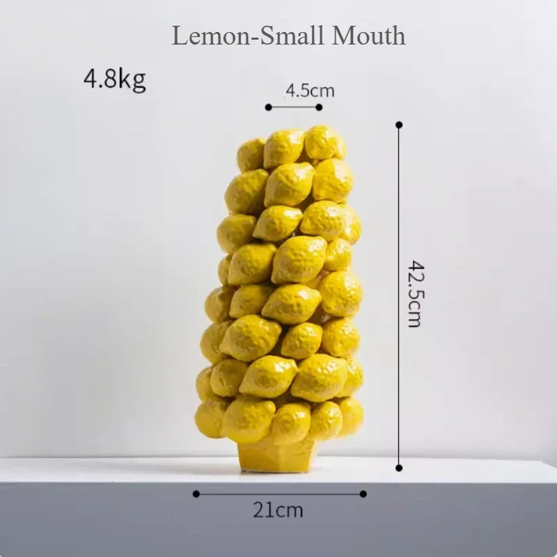 Ceramic Vase,Lemon Tomato Modern Simple Style Indoor Wedding Table Decoration,Creative Home Decorative Flower Arrangement - Lemon-Small Mouth