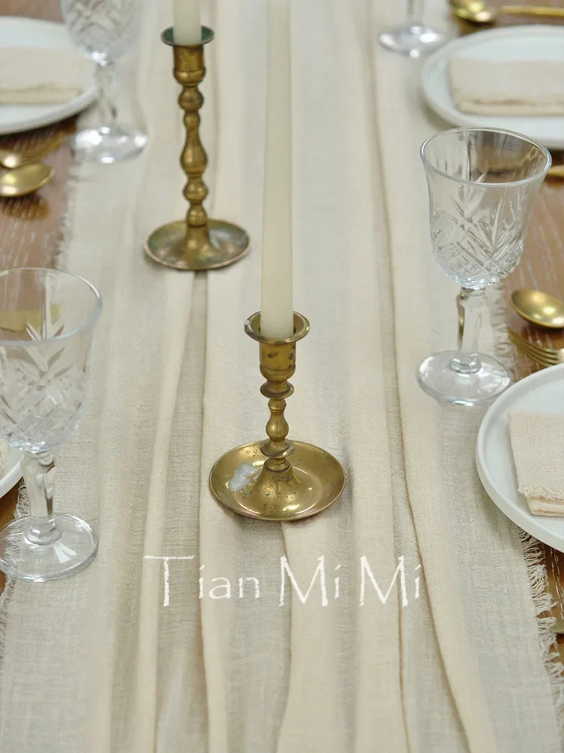 Vintage Beige Cotton Gauze Table Runner for Wedding and Party Tables - view 5