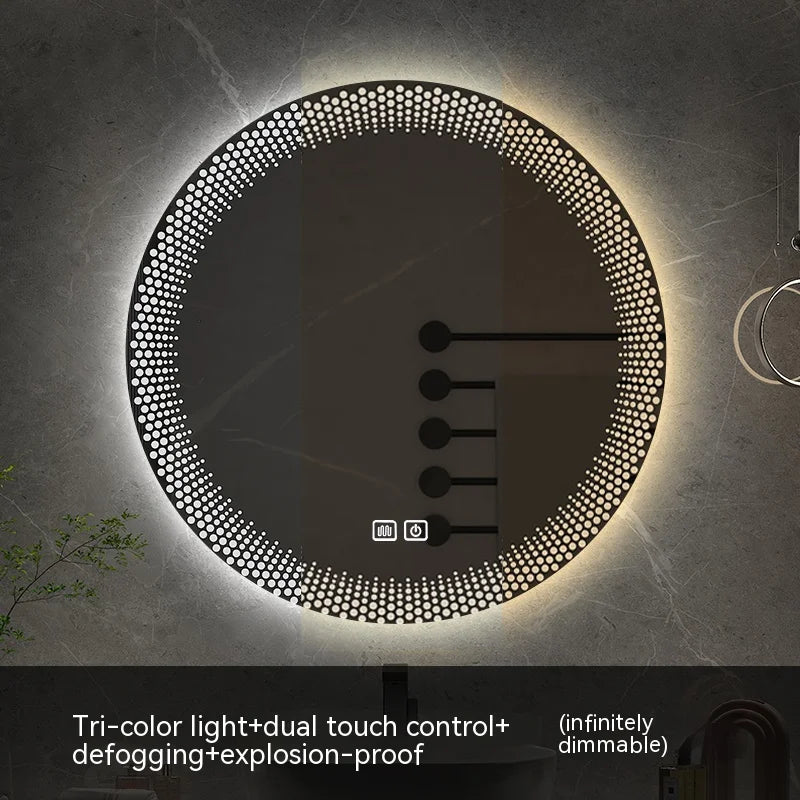 LED round mirror with adjustable backlight and intelligent anti-fog - Liaison double tricolore