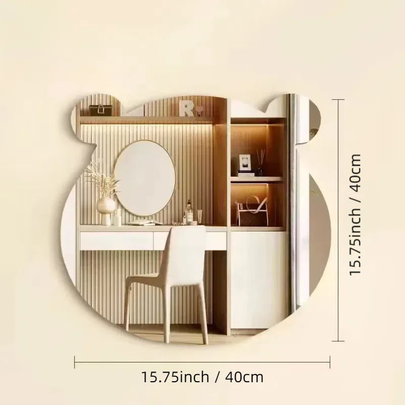Bear Irregular Acrylic Shatterproof Mirrors, Non Glass Safety Mirror for Baby Kids Playroom and Kindergarten,Bedroom, Bathroom - 15.75x15.75inch