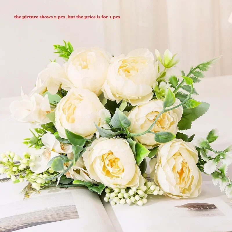 Bouquet of artificial peonies for interior decoration - Milk White