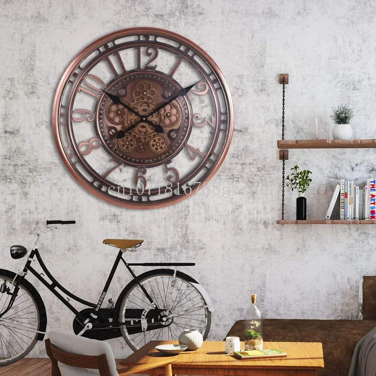 Industrial metal wall clock with decorative movable gears - view 5