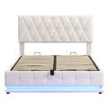Upholstered Bed 140 x 200 cm with LED Lighting, Double Bed with Slatted Frame and Storage Space,No Mattresses - WHITE / 140x200cm