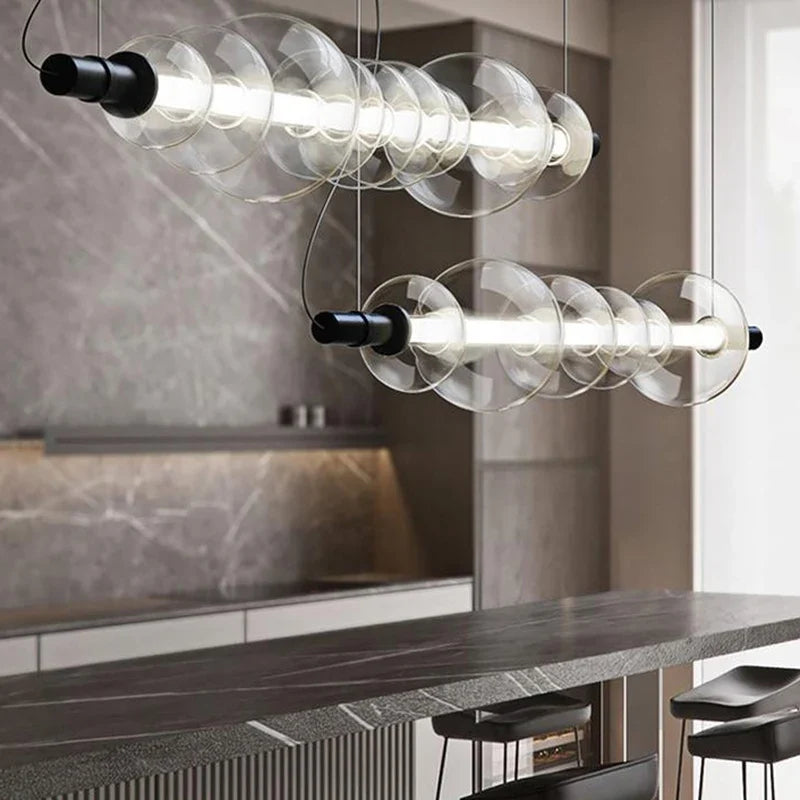 Modern bar counter with suspended light strip