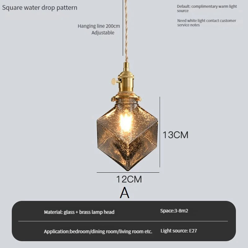 Vintage pendant light with crystal glass switch and shade - 1A / Warm White / 4 W (max. 100 W)