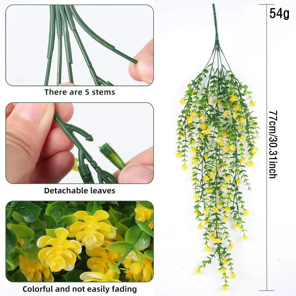 Artificial plant suspended floral decoration for interior and parties - Yellow
