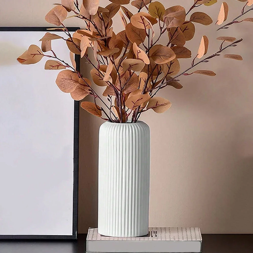 Striped Ceramic-Like Plastic Vase for Flowers, Decorative Floral Arrangement Display, Creative Little Flower Vase - view 2