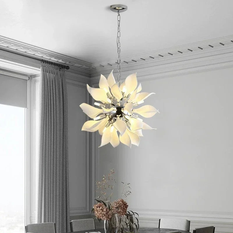 Modern ceramic chandelier with flower petals and led light - view 2