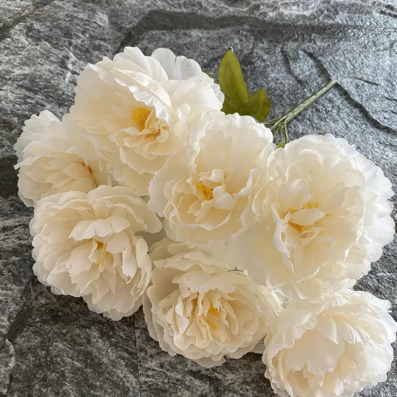 Bouquet of seven silk peonies for interior decoration and wedding - Champagne