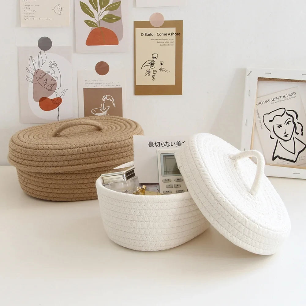 Oval cotton rope baskets for storage and organization