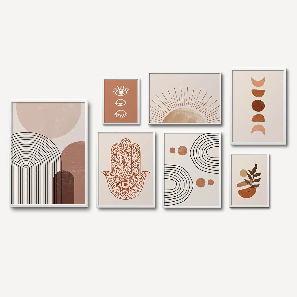 Abstract geometry line sunrise moon canvas wall decor