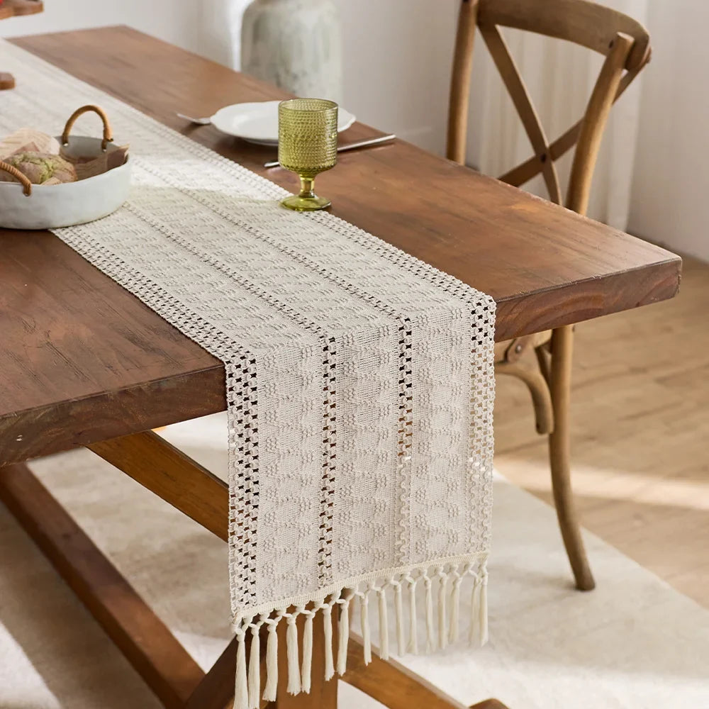 Refined Bohemian Woven Table Runner with Pom-Poms - view 4