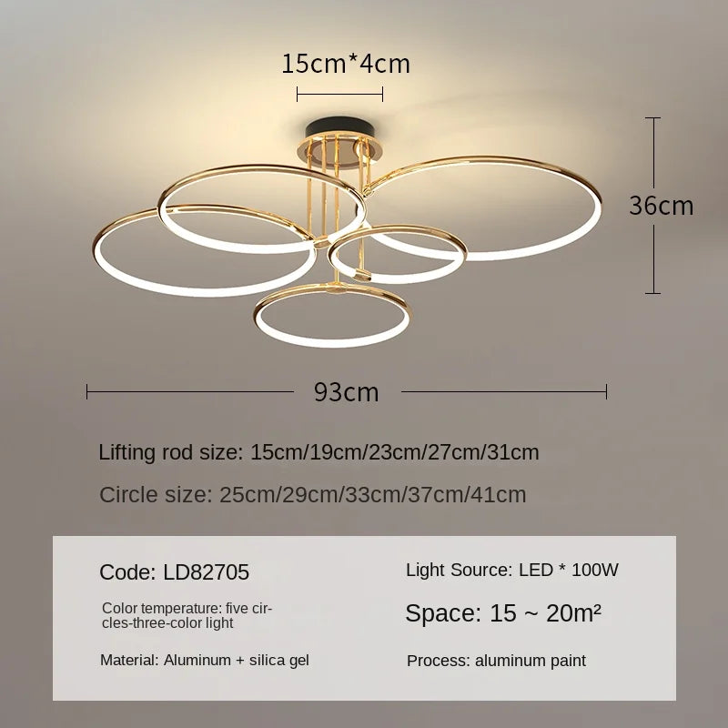 Modern decorative chandelier in ring for elegant interior - D 93cm / 3 modifiables