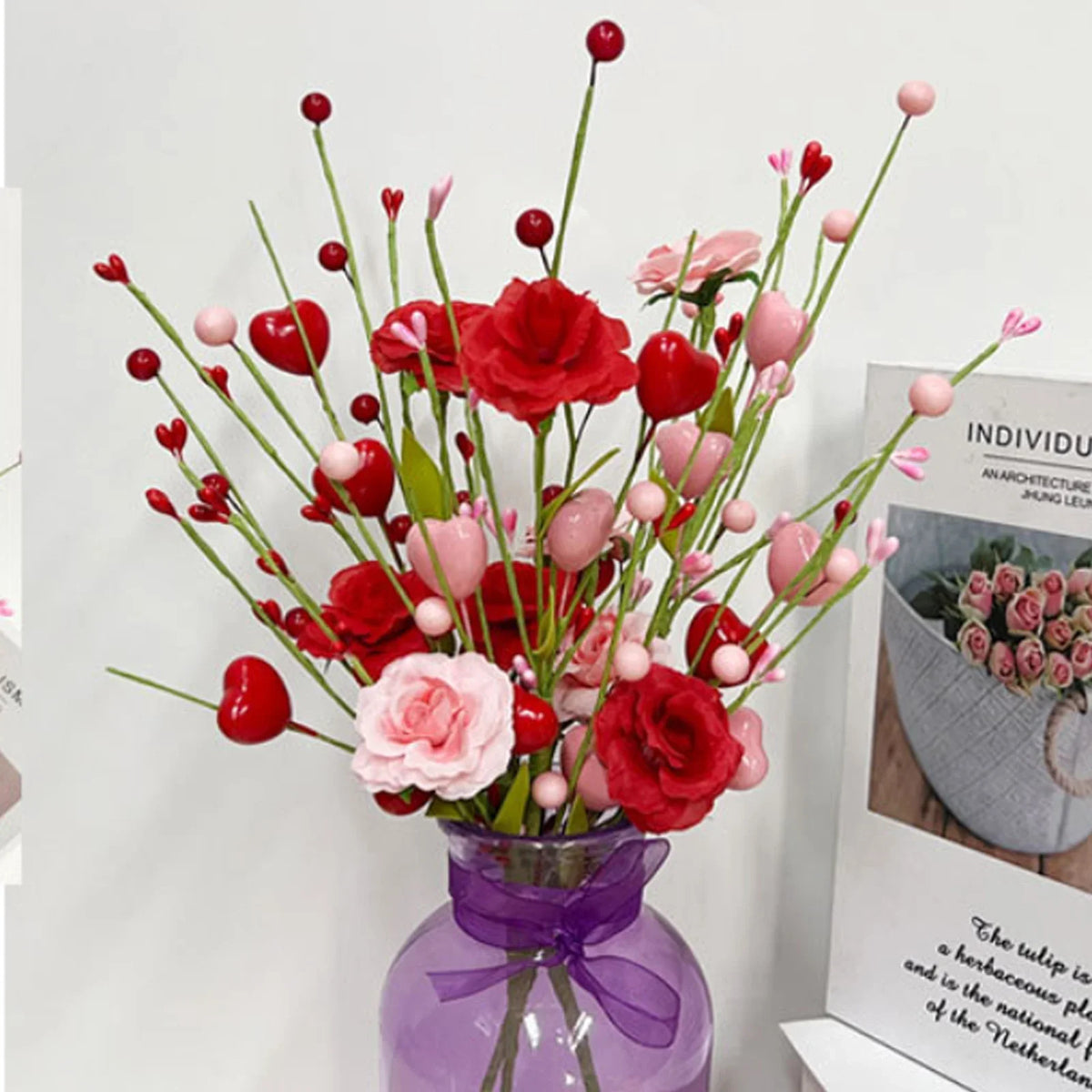 Saint-valentin decoration artificial rose branch with love berries