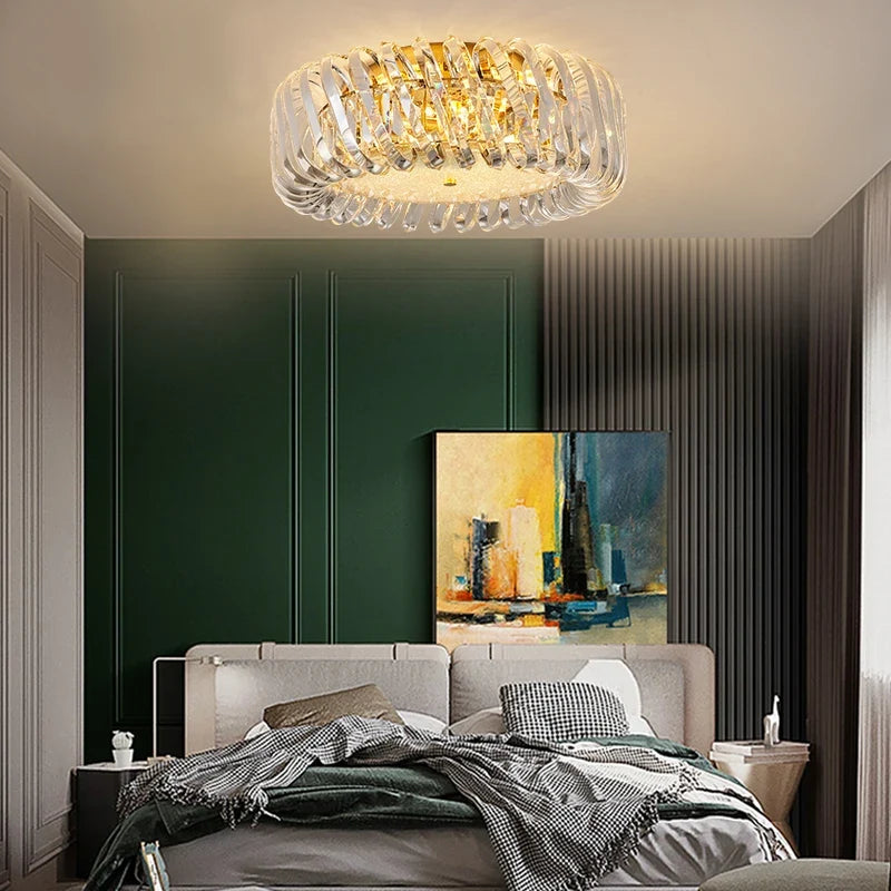 Modern round ceiling lamp in gold led crystal - view 3