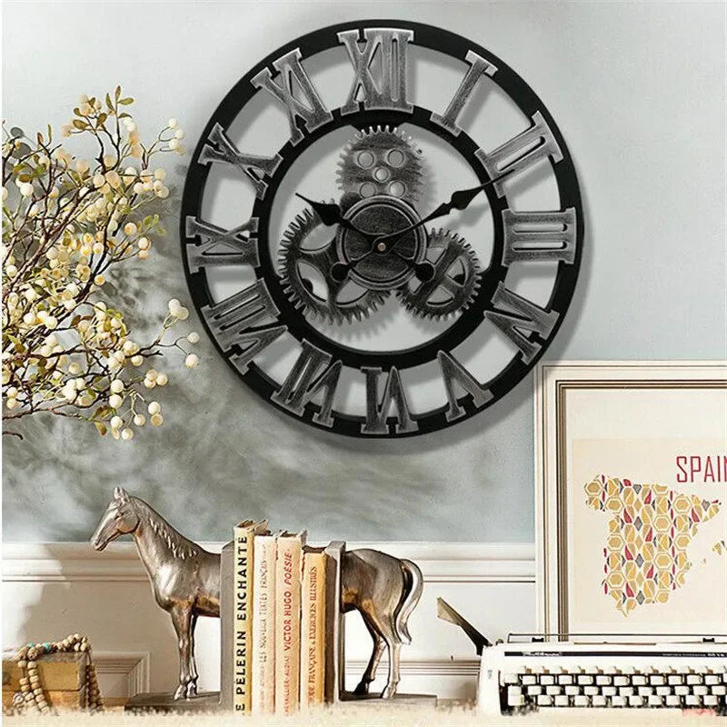 Retro wooden wall clock industrial style for interior decoration - 013-B / 40 cm