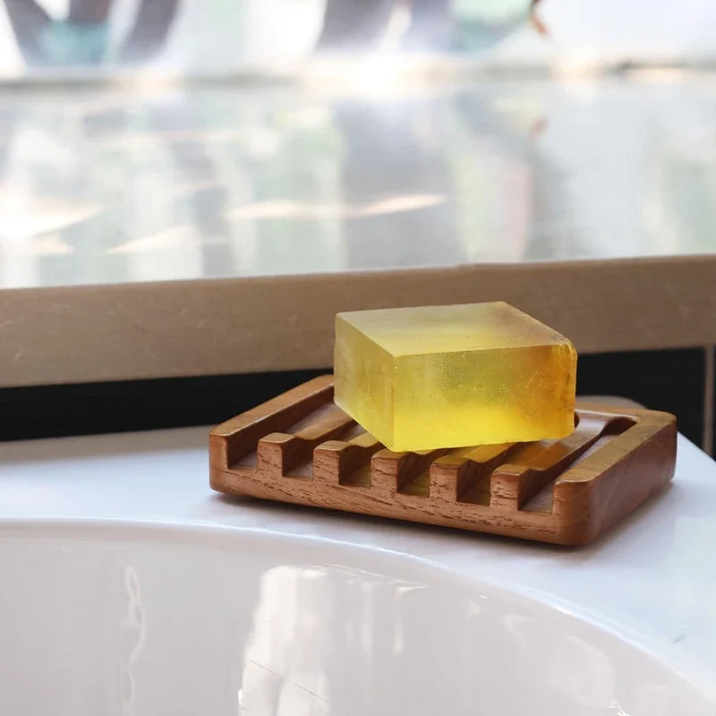 Soap Dish With Slanted Waterfall Design, Bar Soap Holder Teak Wood, Soap Saver For Shower,Bathroom, Sink, Kitchen - As Shown