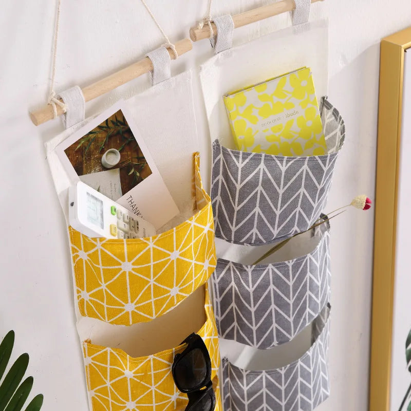 Storage bag suspended in cotton and linen three layers - view 4
