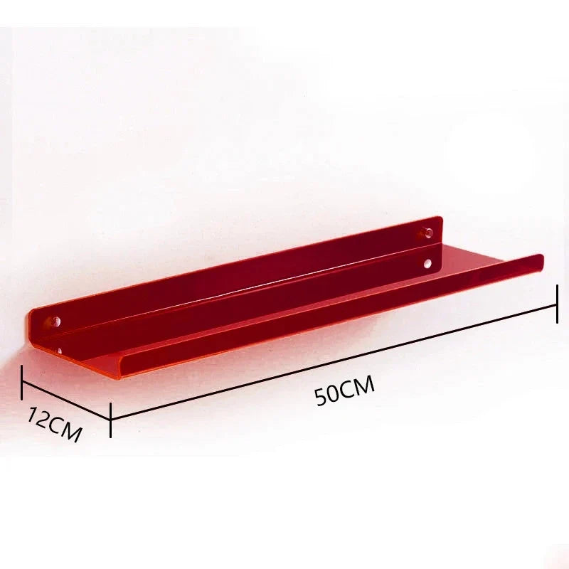 Acrylic Floating Wall Shelf Organizer for Living Room Decor - red  50X12cm / Drilling Install