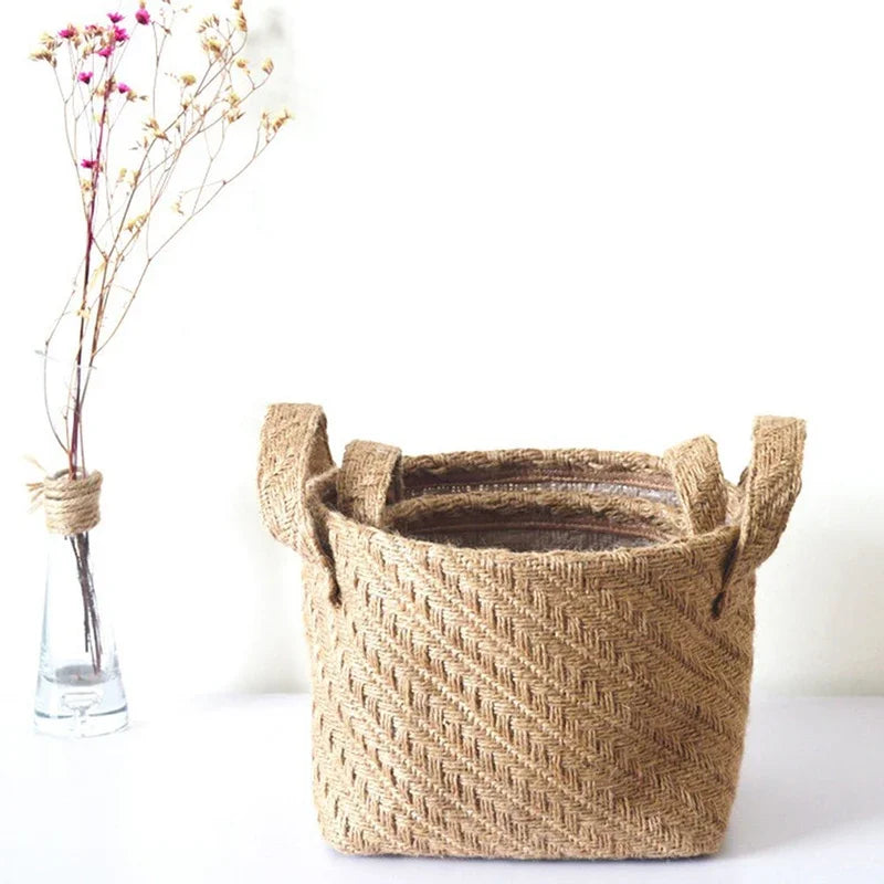 Multifunctional woven jute cloth storage basket