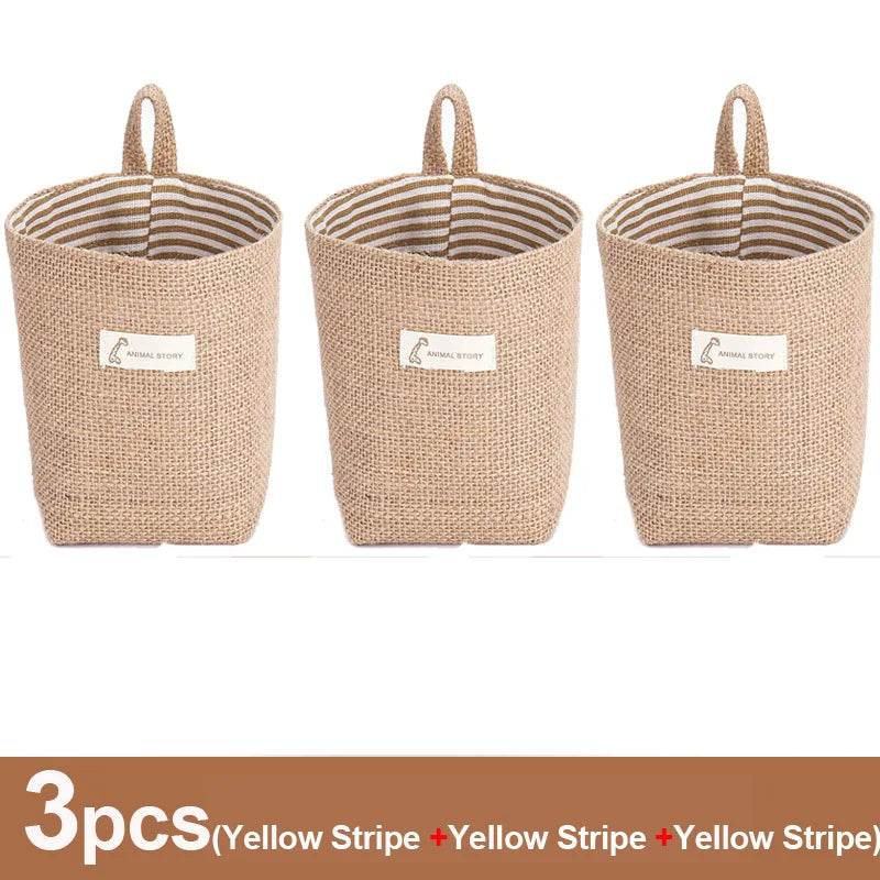 Set of 3 hanging baskets in jute canvas for decorative storage - 3 Pieces F