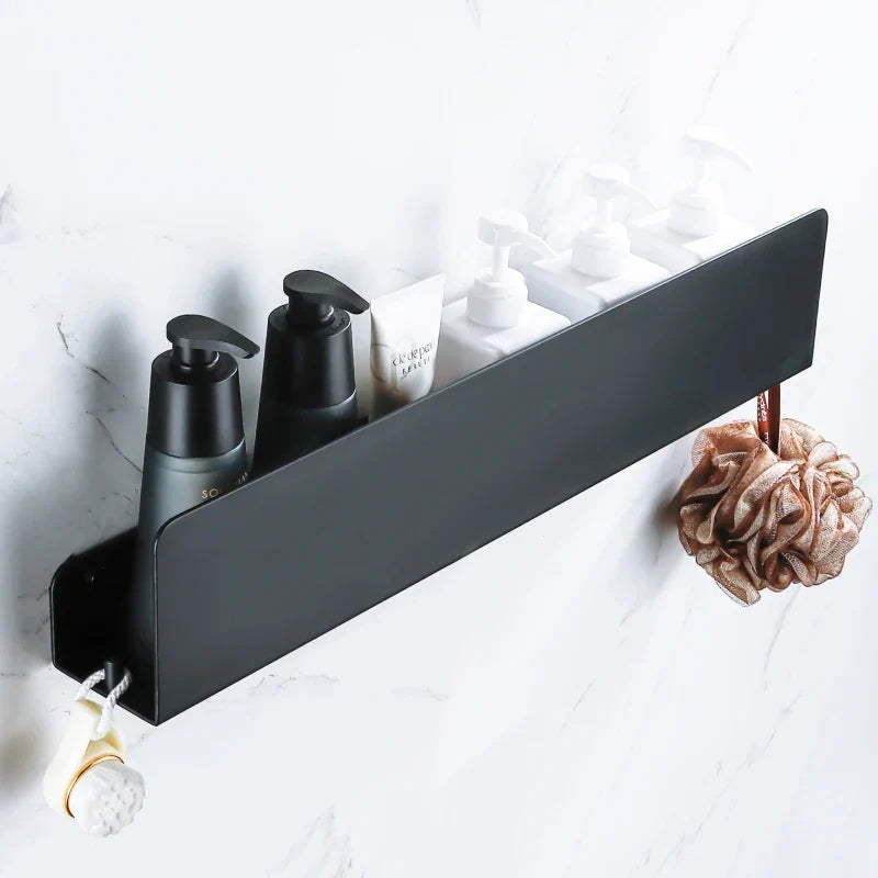 Wall storage shelf with aluminium hooks for kitchen and shower - view 3