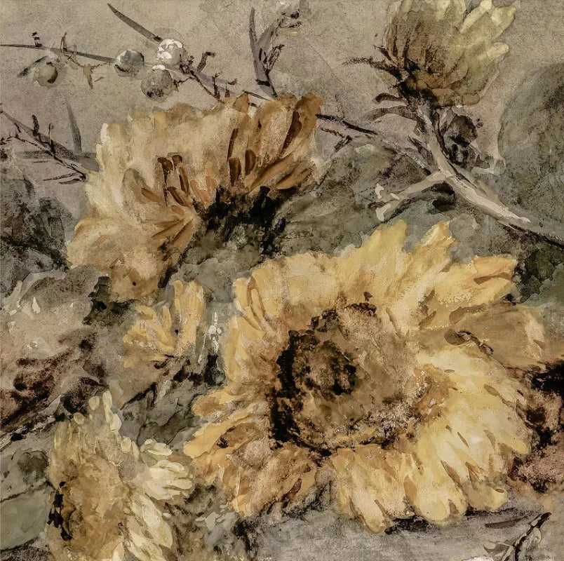 Vintage still life poster with flowers and sunflowers - 30x30cm Unframed / 2
