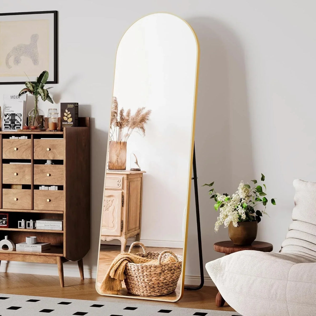 Wall-Mounted Full Length Mirror 162x53cm, Black or Gold - view 6