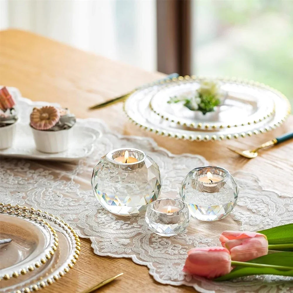 Crystal Diamond Tealight Candle Holder for Wedding Party, Clear Glass tea Light Candles Holder for Home Room Desk decor - view 6