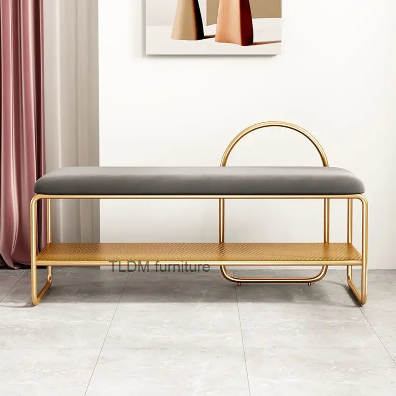 Trendy shoe bench with cushion and two-level shelf